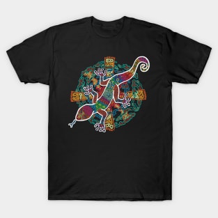 PSYCHEDELIC TRIPPY HORROR VACUI ANIMAL NEWT LIZARD WITH SUN AND CLOUDS - linework T-Shirt